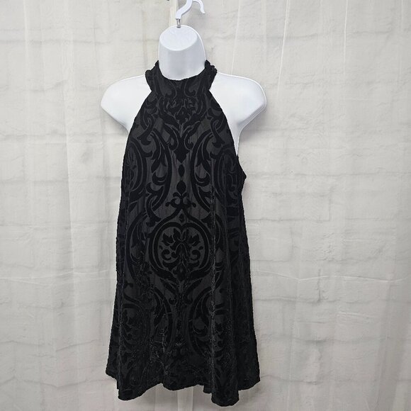 Francescas Black Velour Flocked Choker Tank Goth Boho Burnout Romantic S - Picture 1 of 13